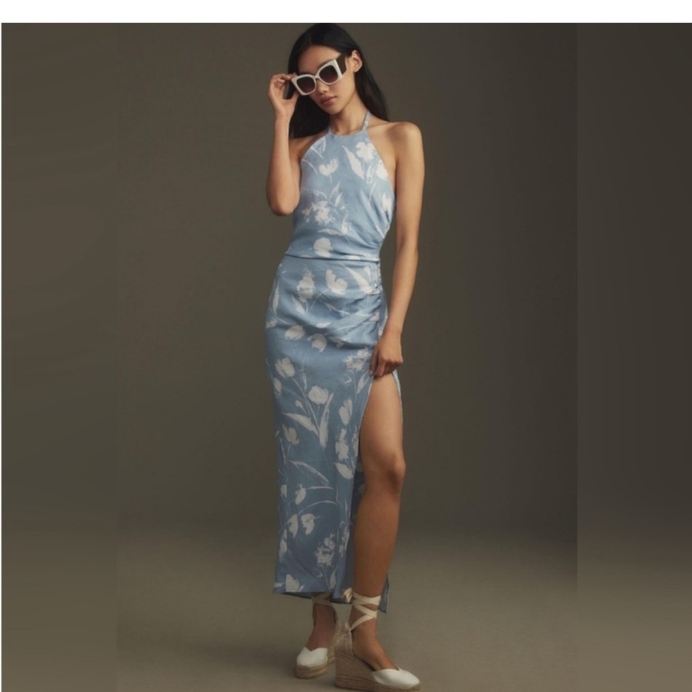 Reformation Sadey Floral Halter Linen Maxi Dress 0